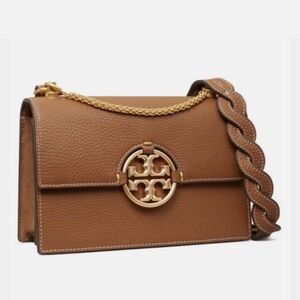 Tory Burch Miller In Brown/tan Pebbled Leather Shoulder Flap Bag LIKE NEW